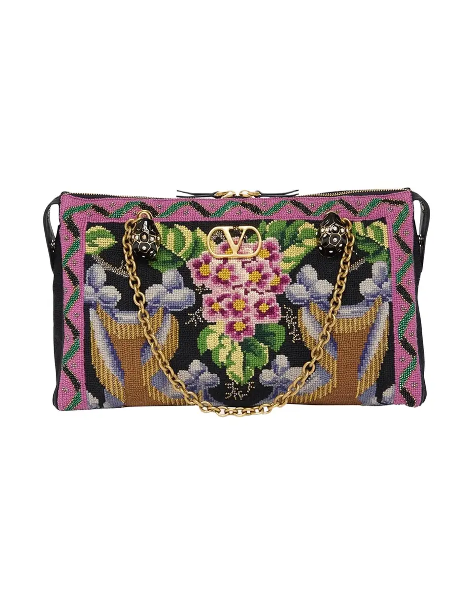 Valentino Garavani Panthea Medium Floral Embroidered Shoulder Bag