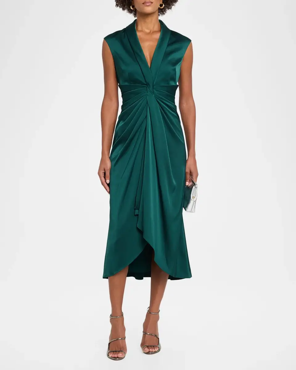 Aidan Mattox Sleeveless Pleated Twist-Front Midi Dress | Thumbnail 2 Aidan Mattox Sleeveless Pleated Twist-Front Midi Dress | Thumbnail 2