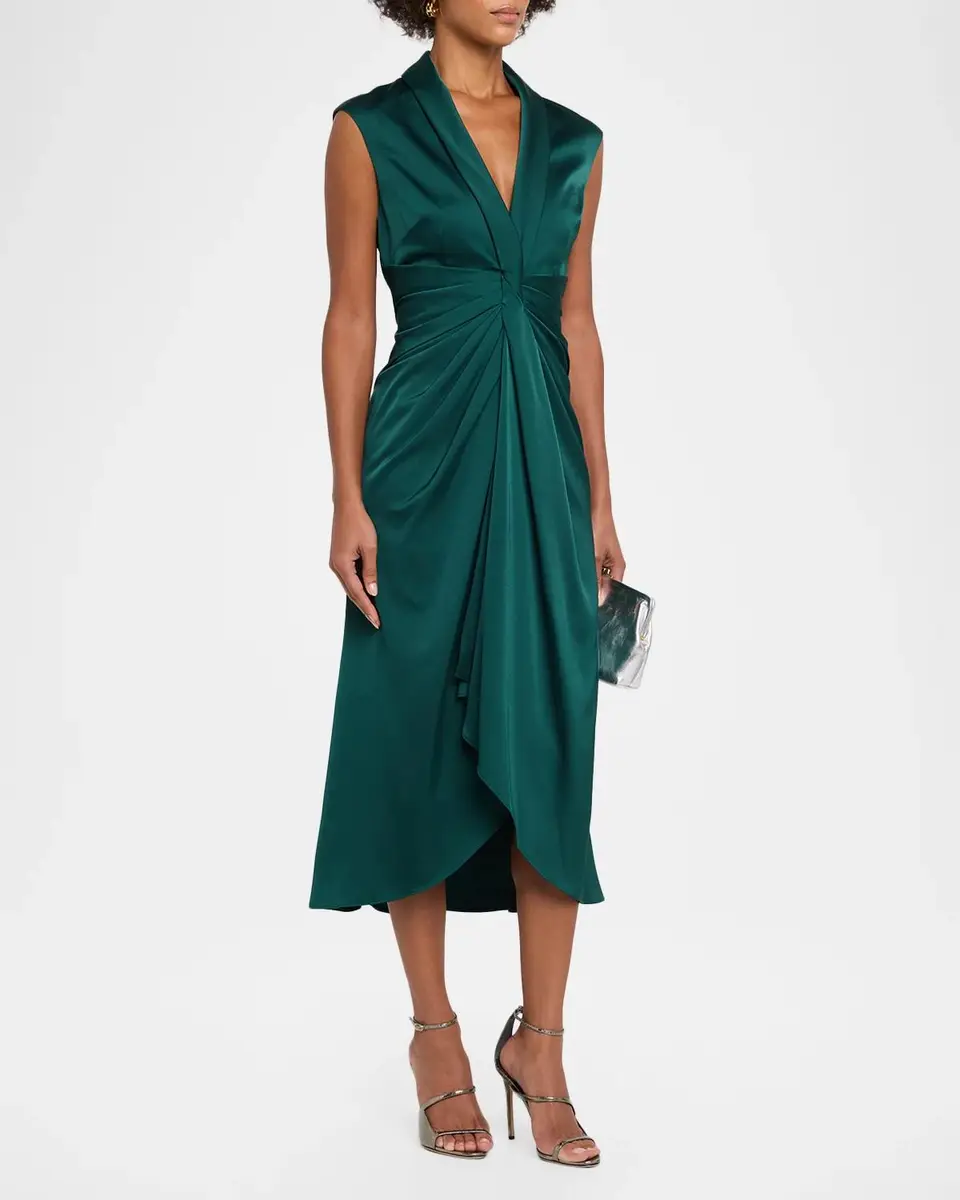 Aidan Mattox Sleeveless Pleated Twist-Front Midi Dress | Thumbnail 4 Aidan Mattox Sleeveless Pleated Twist-Front Midi Dress | Thumbnail 4