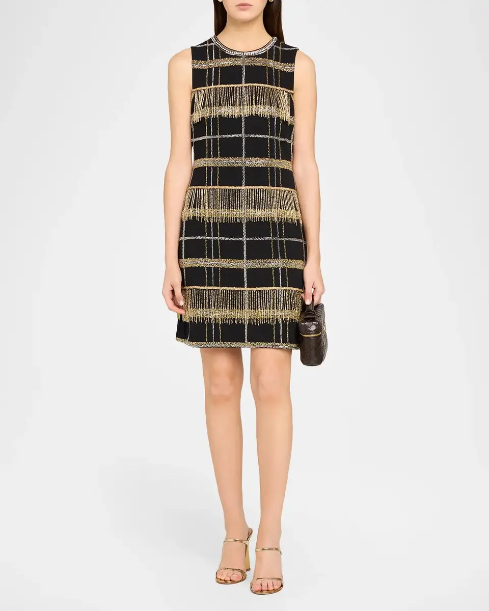 Aidan Mattox Beaded Plaid Fringed Dress | Thumbnail 2 Aidan Mattox Beaded Plaid Fringed Dress | Thumbnail 2