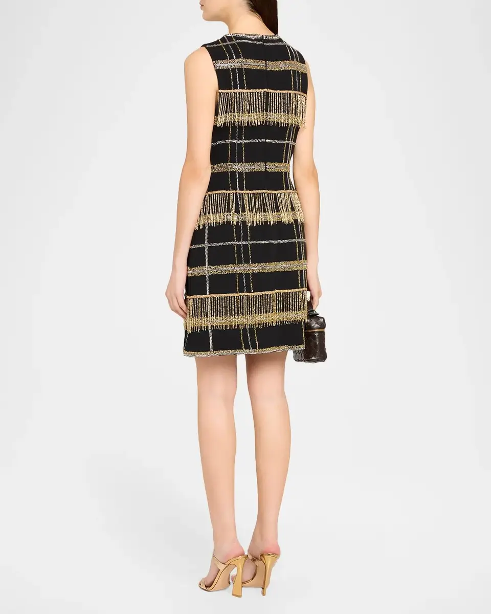 Aidan Mattox Beaded Plaid Fringed Dress | Thumbnail 3 Aidan Mattox Beaded Plaid Fringed Dress | Thumbnail 3