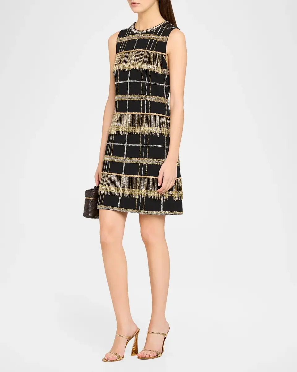 Aidan Mattox Beaded Plaid Fringed Dress | Thumbnail 4 Aidan Mattox Beaded Plaid Fringed Dress | Thumbnail 4