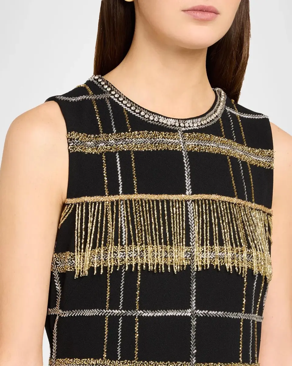 Aidan Mattox Beaded Plaid Fringed Dress | Thumbnail 5 Aidan Mattox Beaded Plaid Fringed Dress | Thumbnail 5