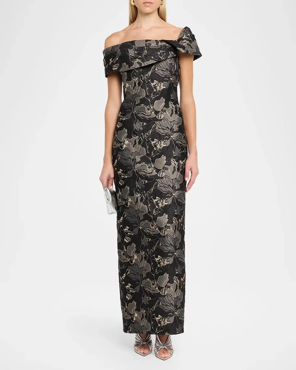 Aidan Mattox Brocade Draped Off-The-Shoulder Gown | Thumbnail 2