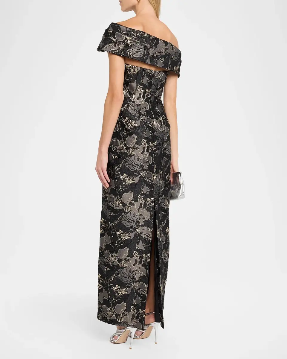 Aidan Mattox Brocade Draped Off-The-Shoulder Gown | Thumbnail 3