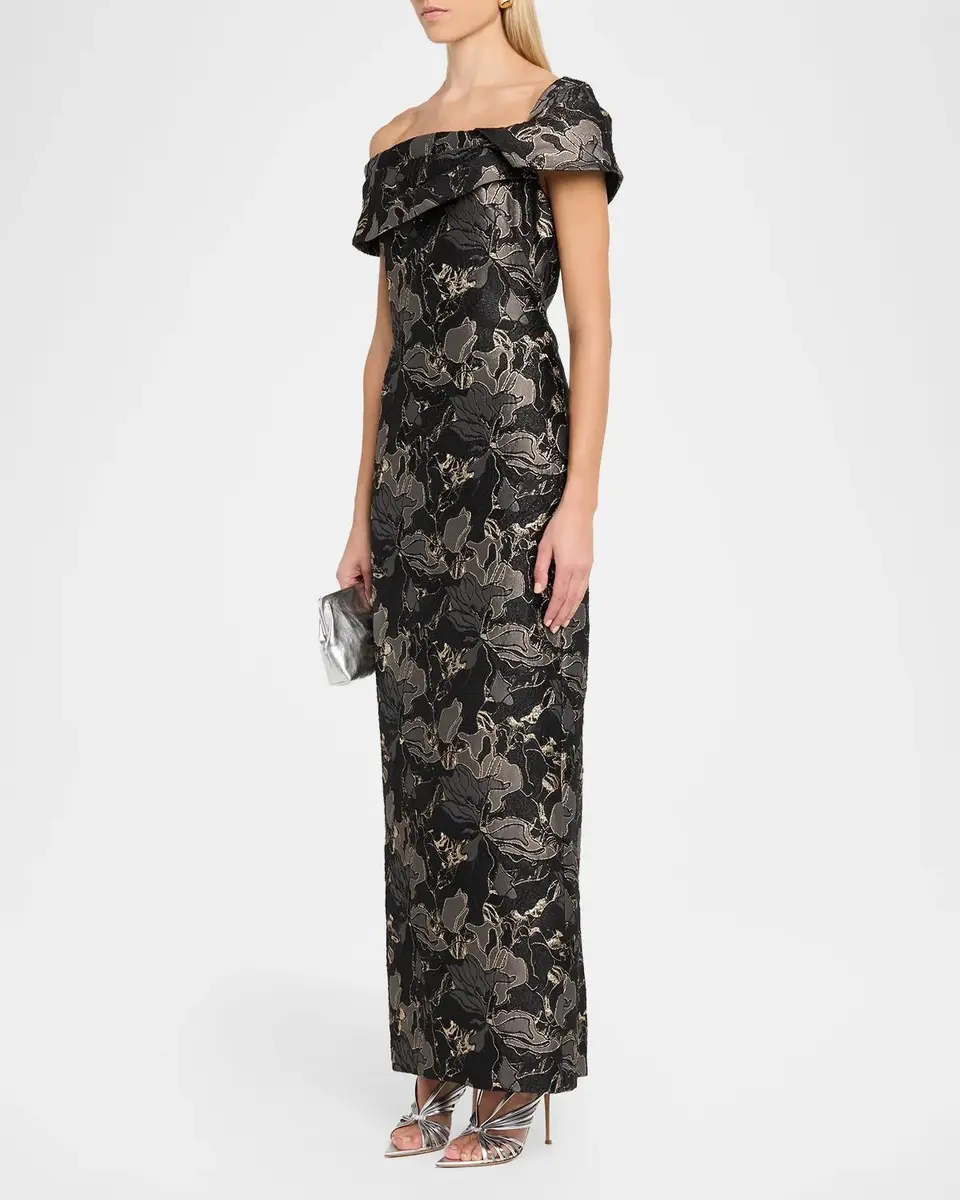 Aidan Mattox Brocade Draped Off-The-Shoulder Gown | Thumbnail 4