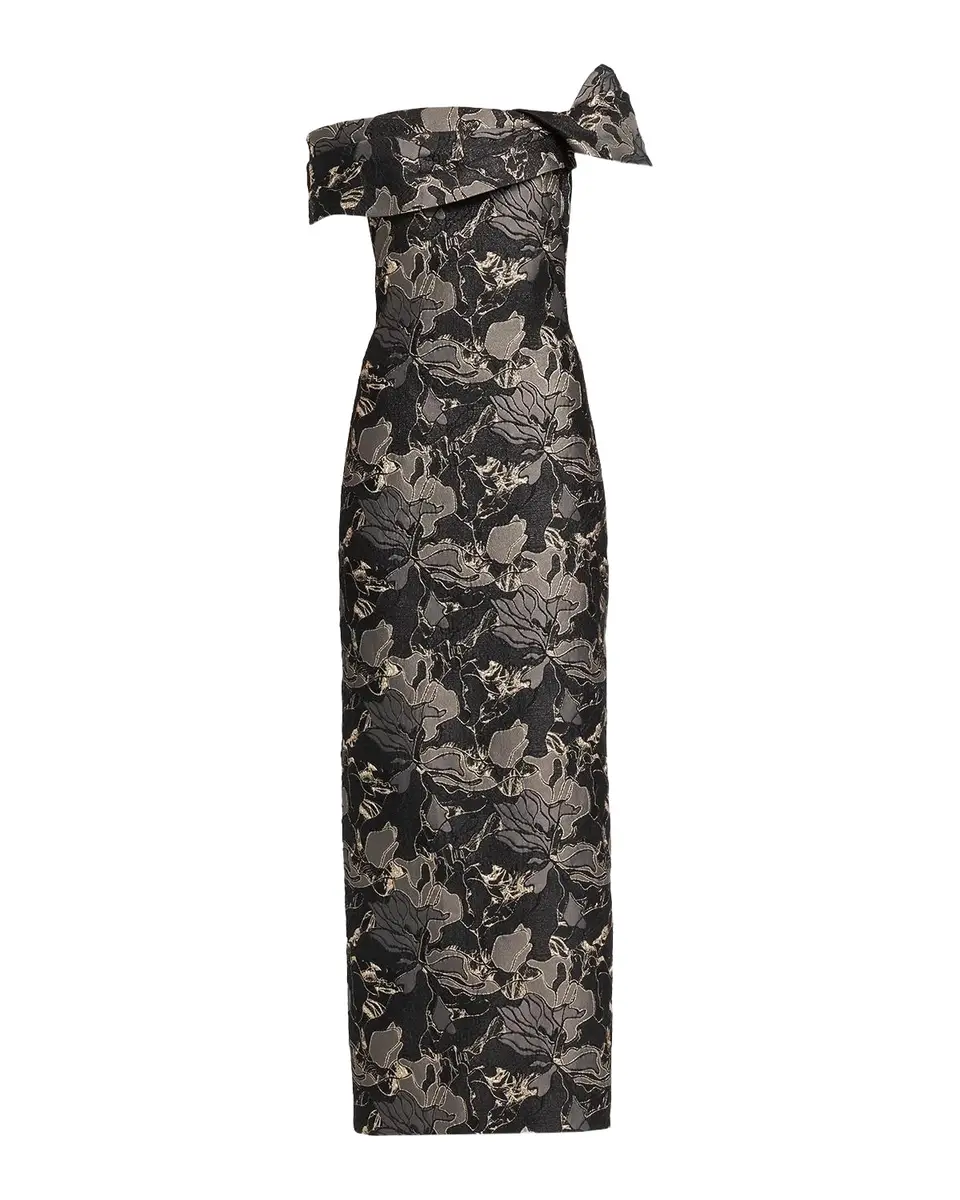 Brocade Draped Off-The-Shoulder Gown Brocade Draped Off-The-Shoulder Gown