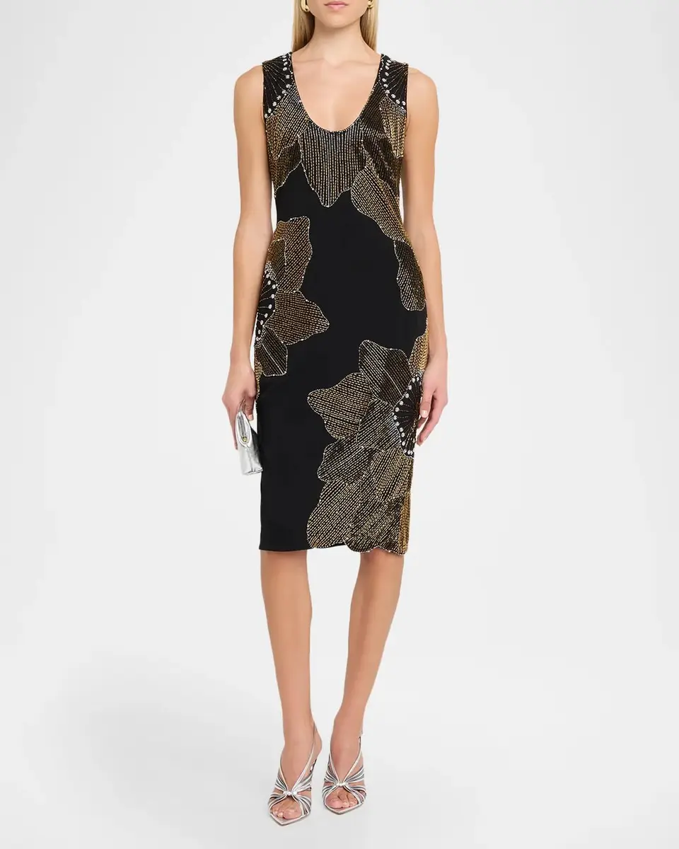 Aidan Mattox Beaded Knit-Crepe Midi Dress | Thumbnail 2 Aidan Mattox Beaded Knit-Crepe Midi Dress | Thumbnail 2