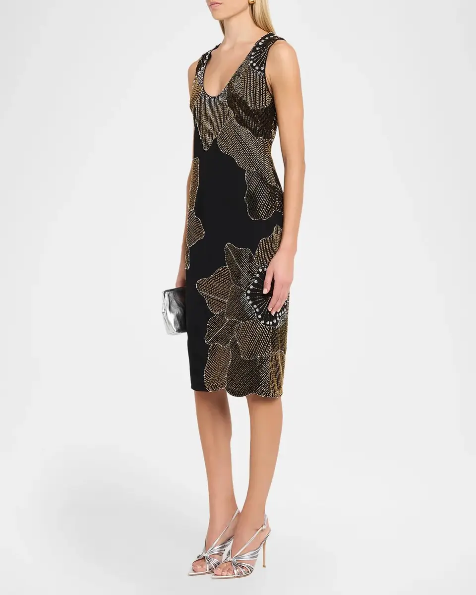 Aidan Mattox Beaded Knit-Crepe Midi Dress | Thumbnail 4 Aidan Mattox Beaded Knit-Crepe Midi Dress | Thumbnail 4