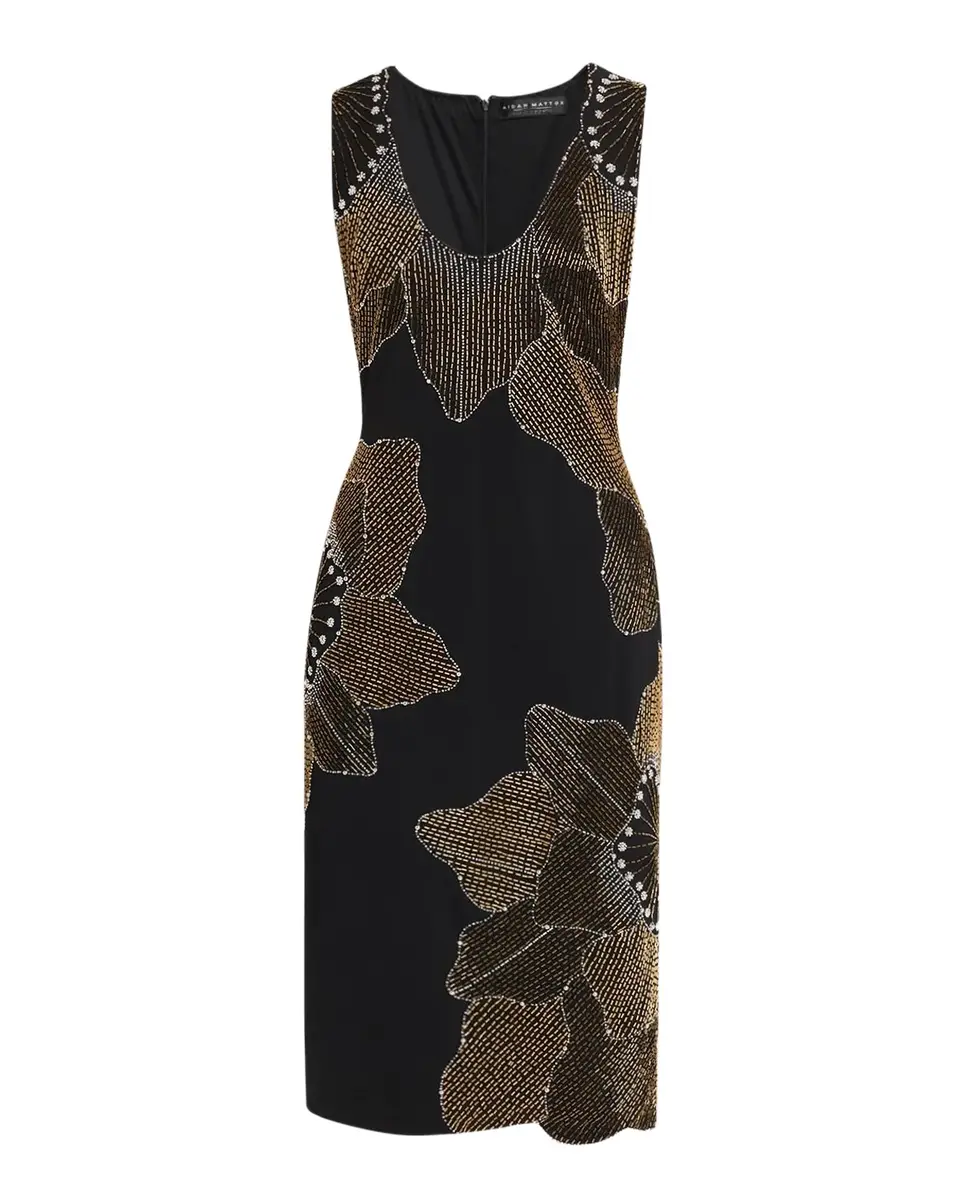 Aidan Mattox Beaded Knit-Crepe Midi Dress