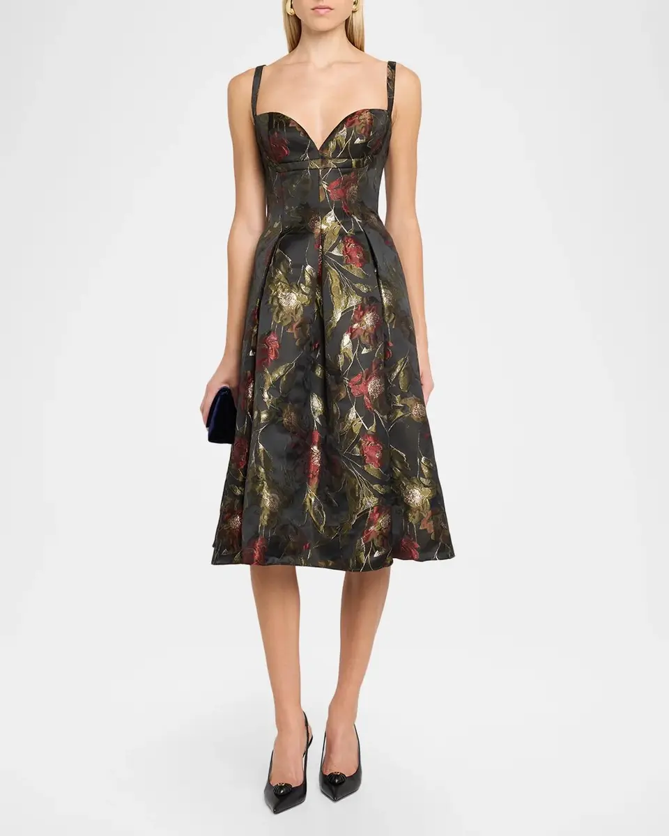Aidan Mattox Holly Floral Jacquard Knee-Length Dress | Thumbnail 2