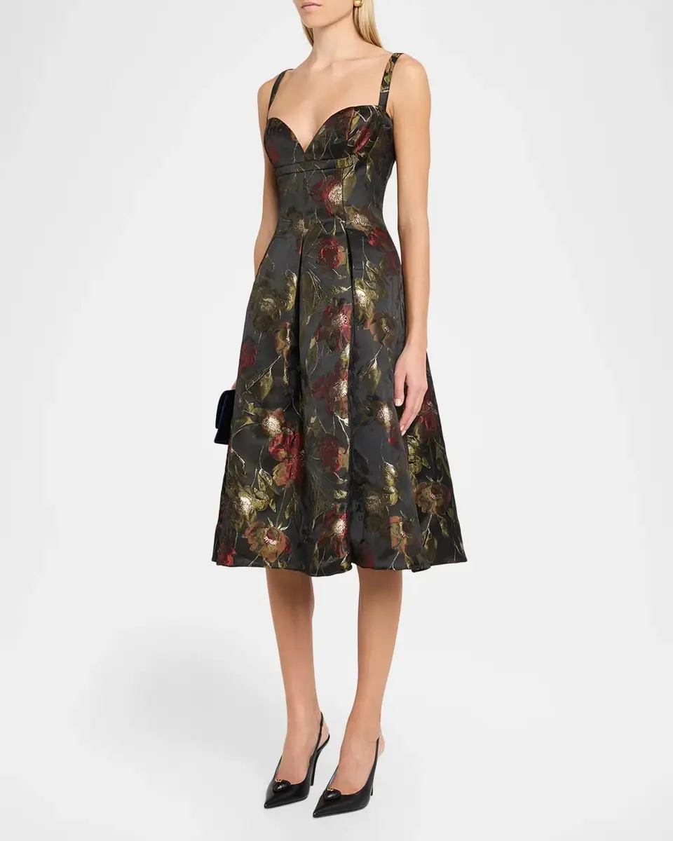 Aidan Mattox Holly Floral Jacquard Knee-Length Dress | Thumbnail 4