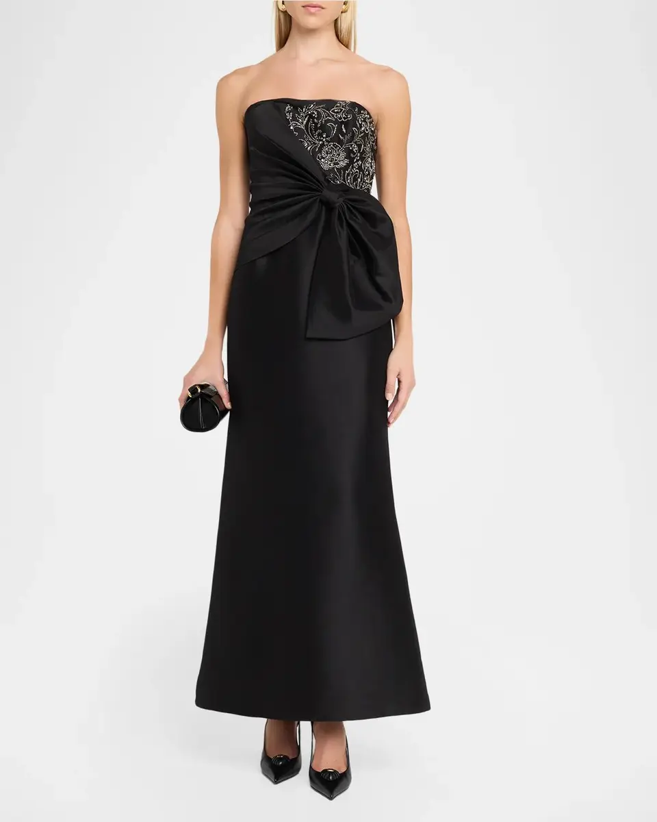 Aidan Mattox Mikado Bow-Detail Embroidered Strapless Gown | Thumbnail 2 Aidan Mattox Mikado Bow-Detail Embroidered Strapless Gown | Thumbnail 2