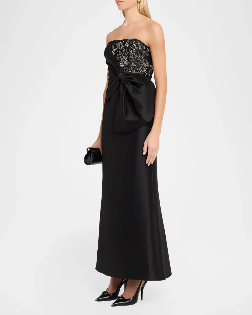 Aidan Mattox Mikado Bow-Detail Embroidered Strapless Gown | Thumbnail 4 Aidan Mattox Mikado Bow-Detail Embroidered Strapless Gown | Thumbnail 4