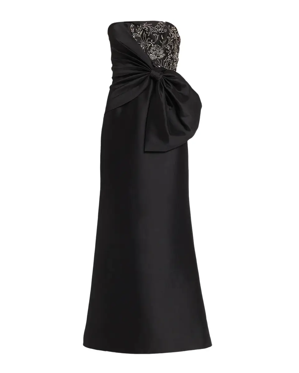 Aidan Mattox Mikado Bow-Detail Embroidered Strapless Gown
