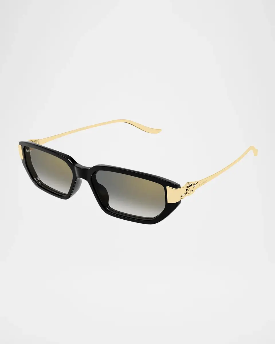 Cartier Panthère De 54MM Panthère Classic 24 Carat Gold-Plated Metal Rectangular Sunglasses | Thumbnail 2