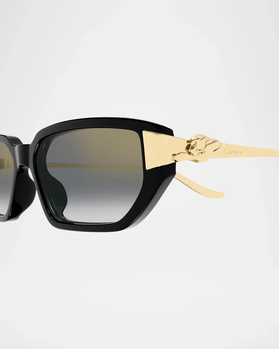 Cartier Panthère De 54MM Panthère Classic 24 Carat Gold-Plated Metal Rectangular Sunglasses | Thumbnail 3