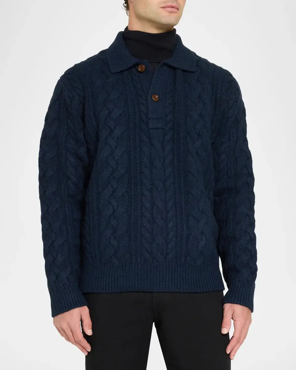 Polo Ralph Lauren Men's Aran-Knit Wool-Blend Polo-Collar Sweater | Thumbnail 4 Polo Ralph Lauren Men's Aran-Knit Wool-Blend Polo-Collar Sweater | Thumbnail 4