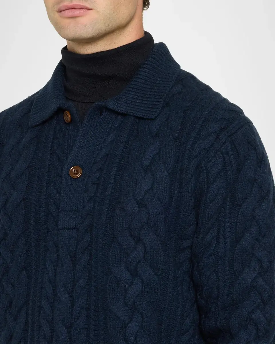 Polo Ralph Lauren Men's Aran-Knit Wool-Blend Polo-Collar Sweater | Thumbnail 5 Polo Ralph Lauren Men's Aran-Knit Wool-Blend Polo-Collar Sweater | Thumbnail 5