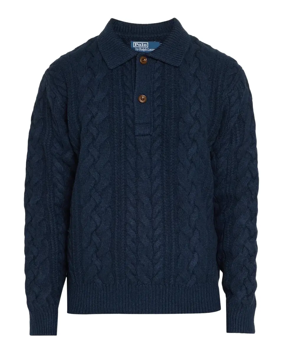 Polo Ralph Lauren Men's Aran-Knit Wool-Blend Polo-Collar Sweater