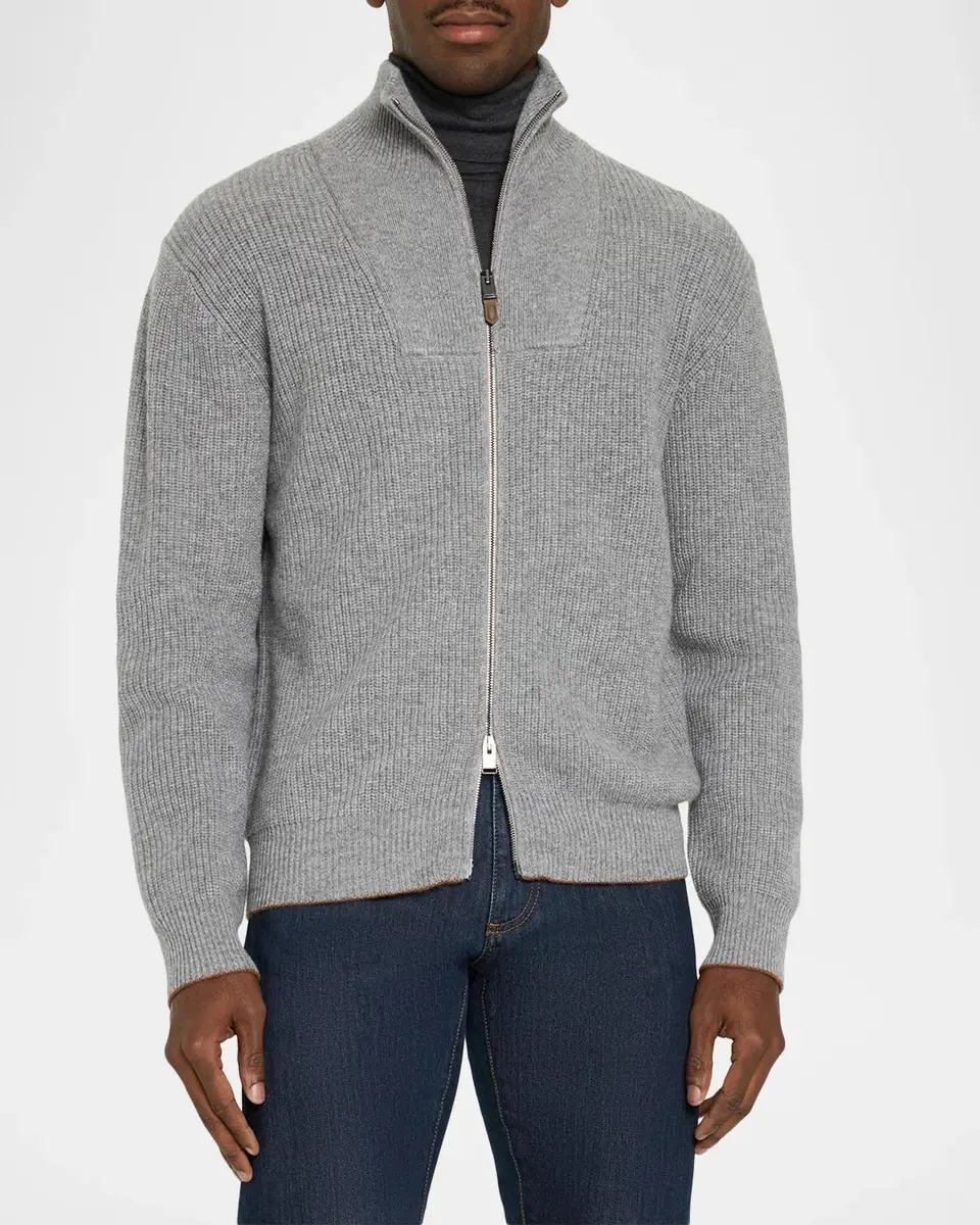 Canali Men's Wool Zip-Front Cardigan | Thumbnail 4