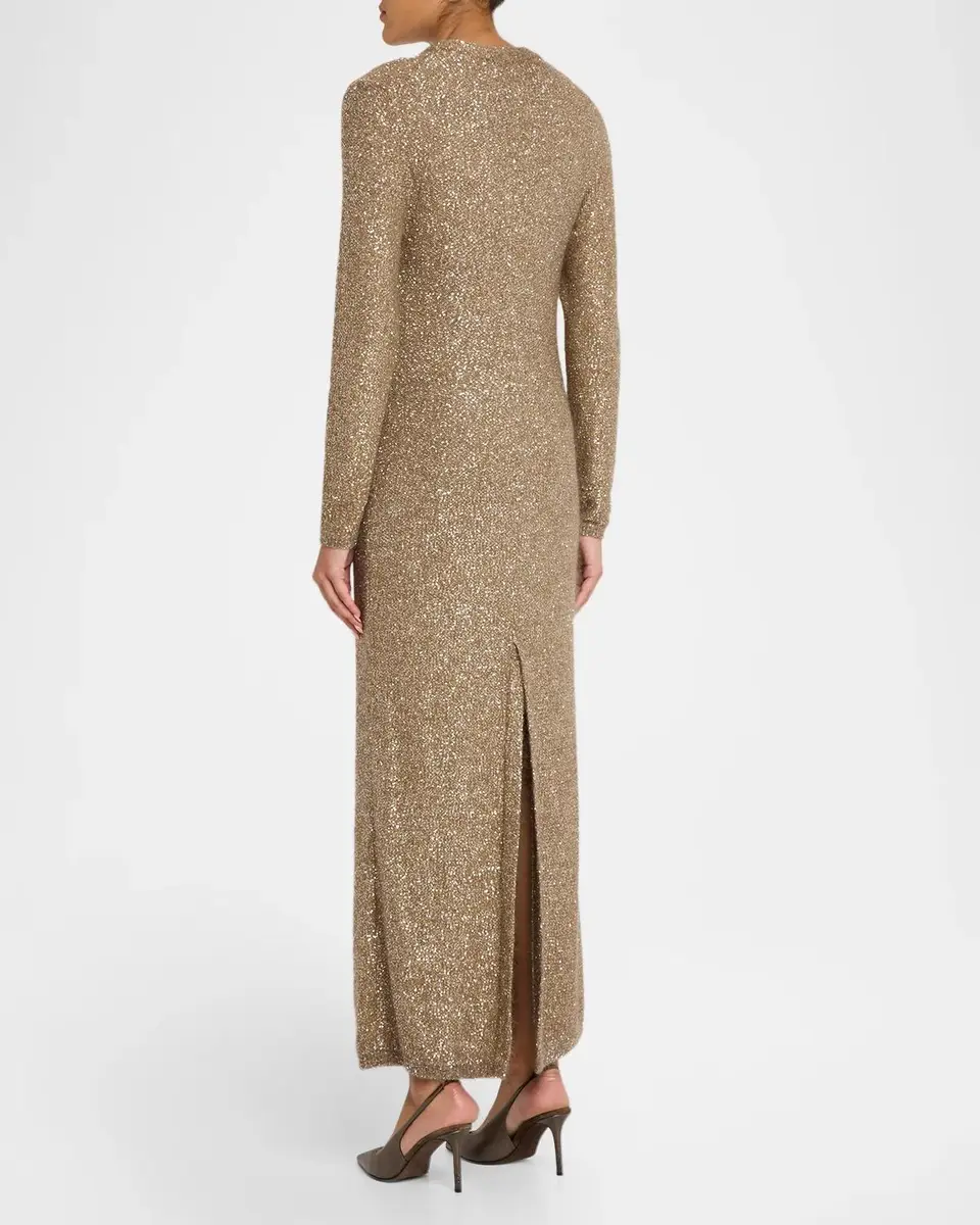 Brunello Cucinelli Mohair Diamante Knit Long-Sleeve Maxi Dress | Thumbnail 3 Brunello Cucinelli Mohair Diamante Knit Long-Sleeve Maxi Dress | Thumbnail 3