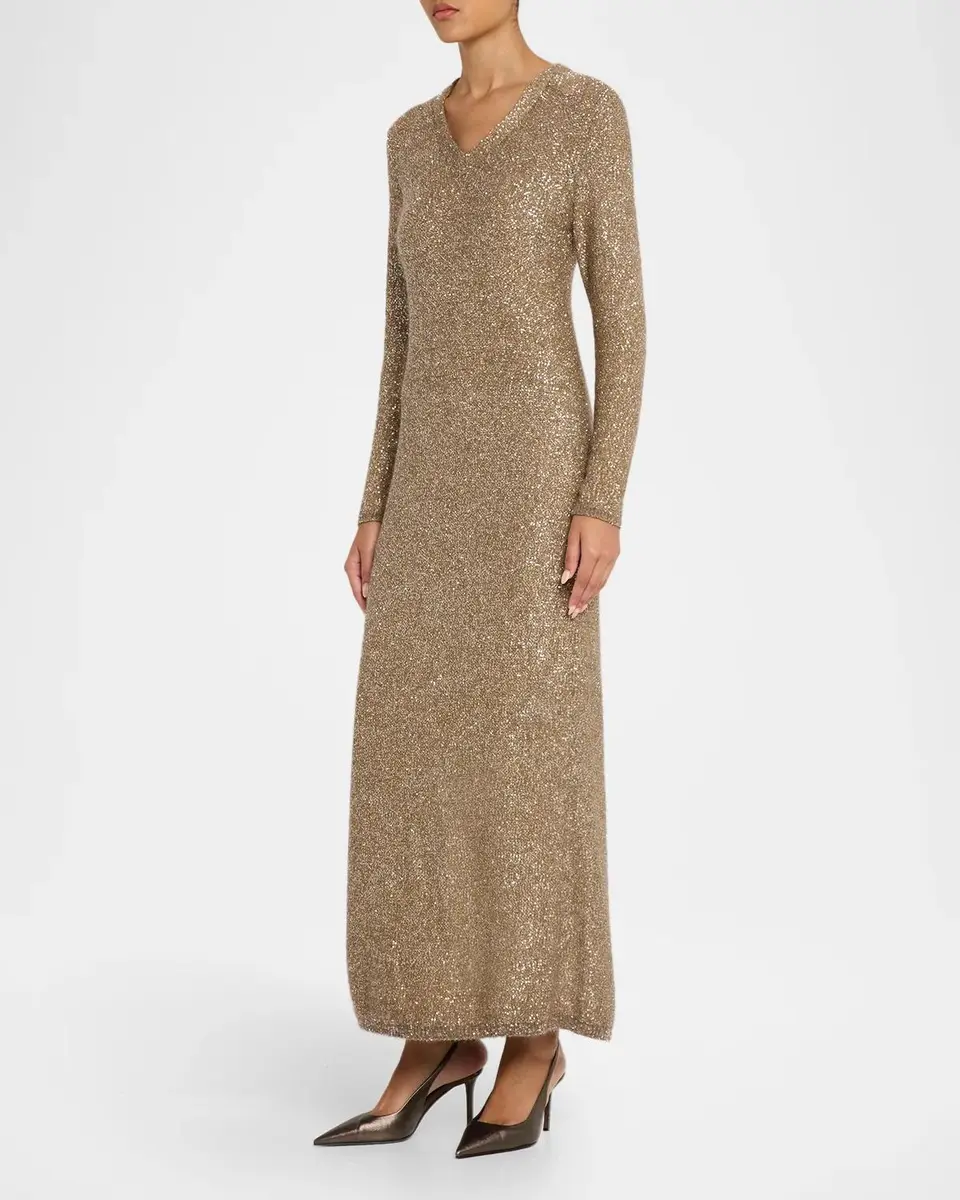 Brunello Cucinelli Mohair Diamante Knit Long-Sleeve Maxi Dress | Thumbnail 4 Brunello Cucinelli Mohair Diamante Knit Long-Sleeve Maxi Dress | Thumbnail 4