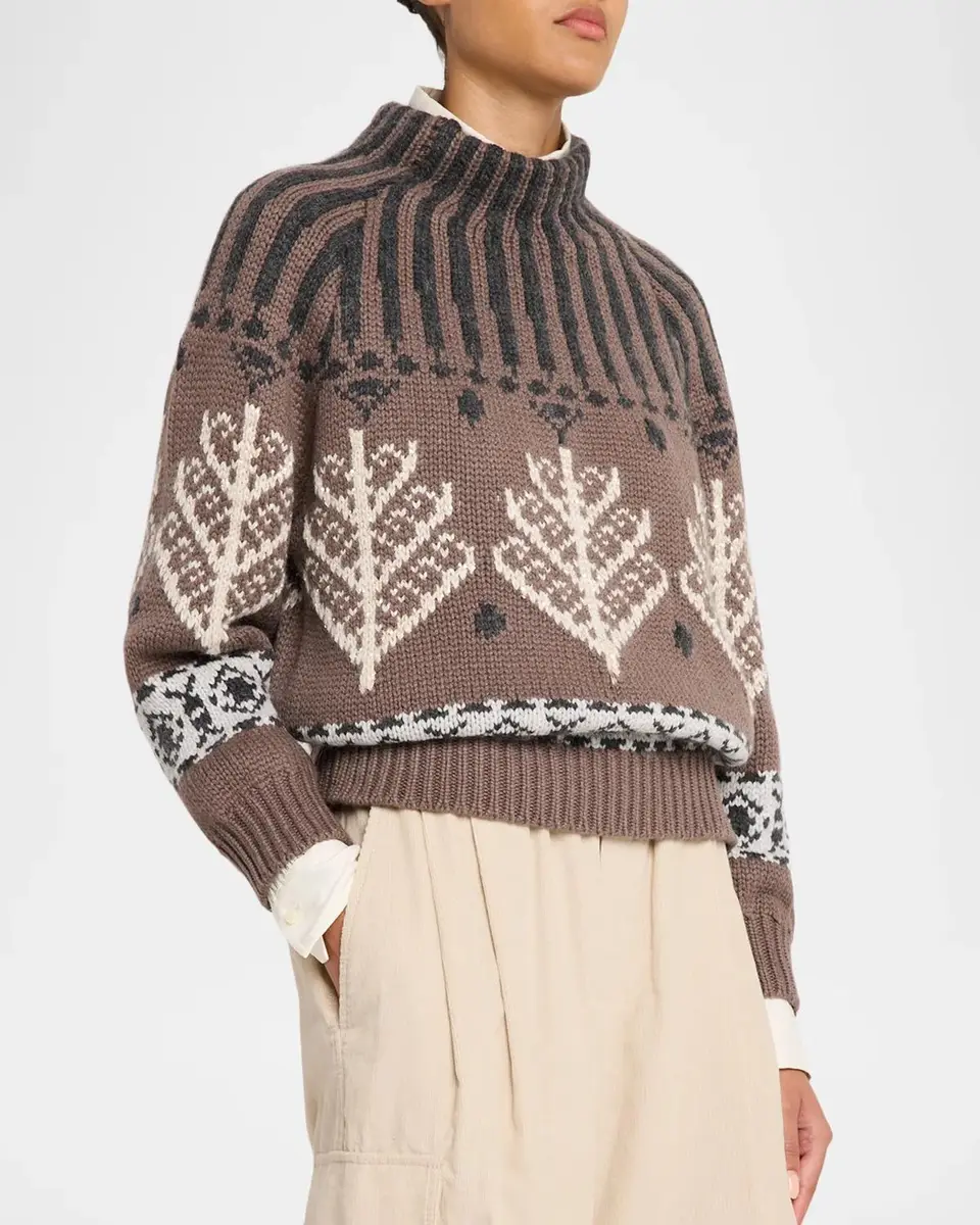 Brunello Cucinelli Nordic Heritage Fair-Isle Cashmere Knit Turtleneck Sweater | Thumbnail 4