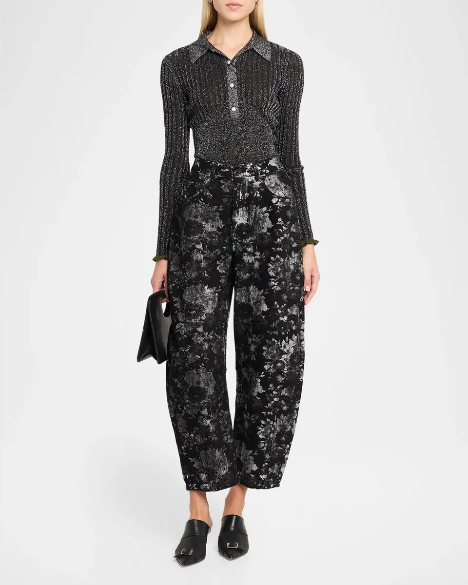 Essentiel Antwerp KO Foil Floral Jacquard Barrel-Leg Jeans | Thumbnail 2 Essentiel Antwerp KO Foil Floral Jacquard Barrel-Leg Jeans | Thumbnail 2