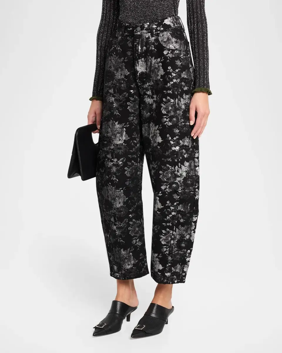 Essentiel Antwerp KO Foil Floral Jacquard Barrel-Leg Jeans | Thumbnail 4 Essentiel Antwerp KO Foil Floral Jacquard Barrel-Leg Jeans | Thumbnail 4