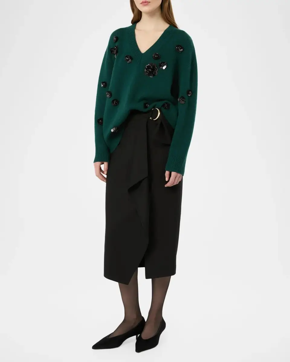 Max Mara Studio Draped Stretch Wool Midi Skirt | Thumbnail 2