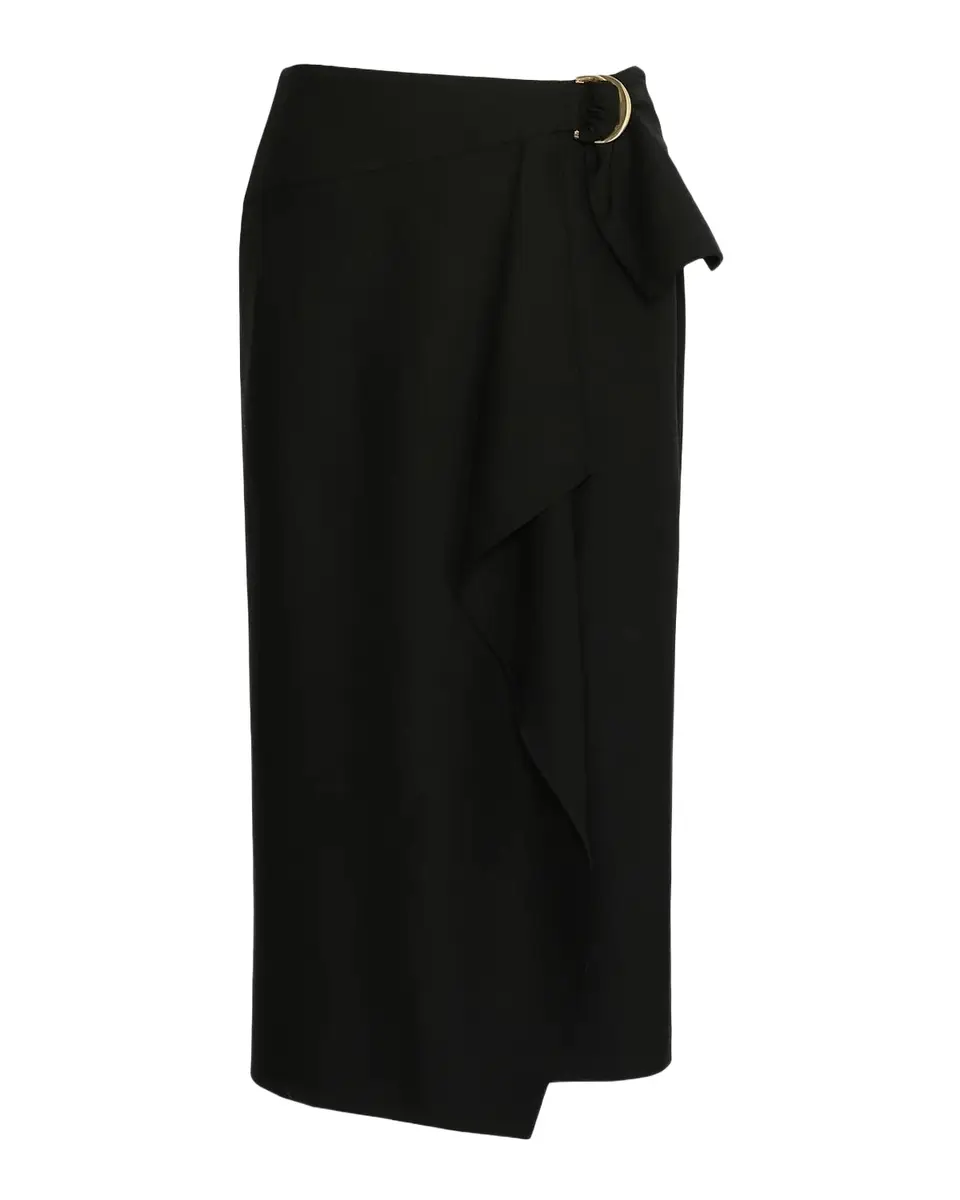 Max Mara Studio Draped Stretch Wool Midi Skirt
