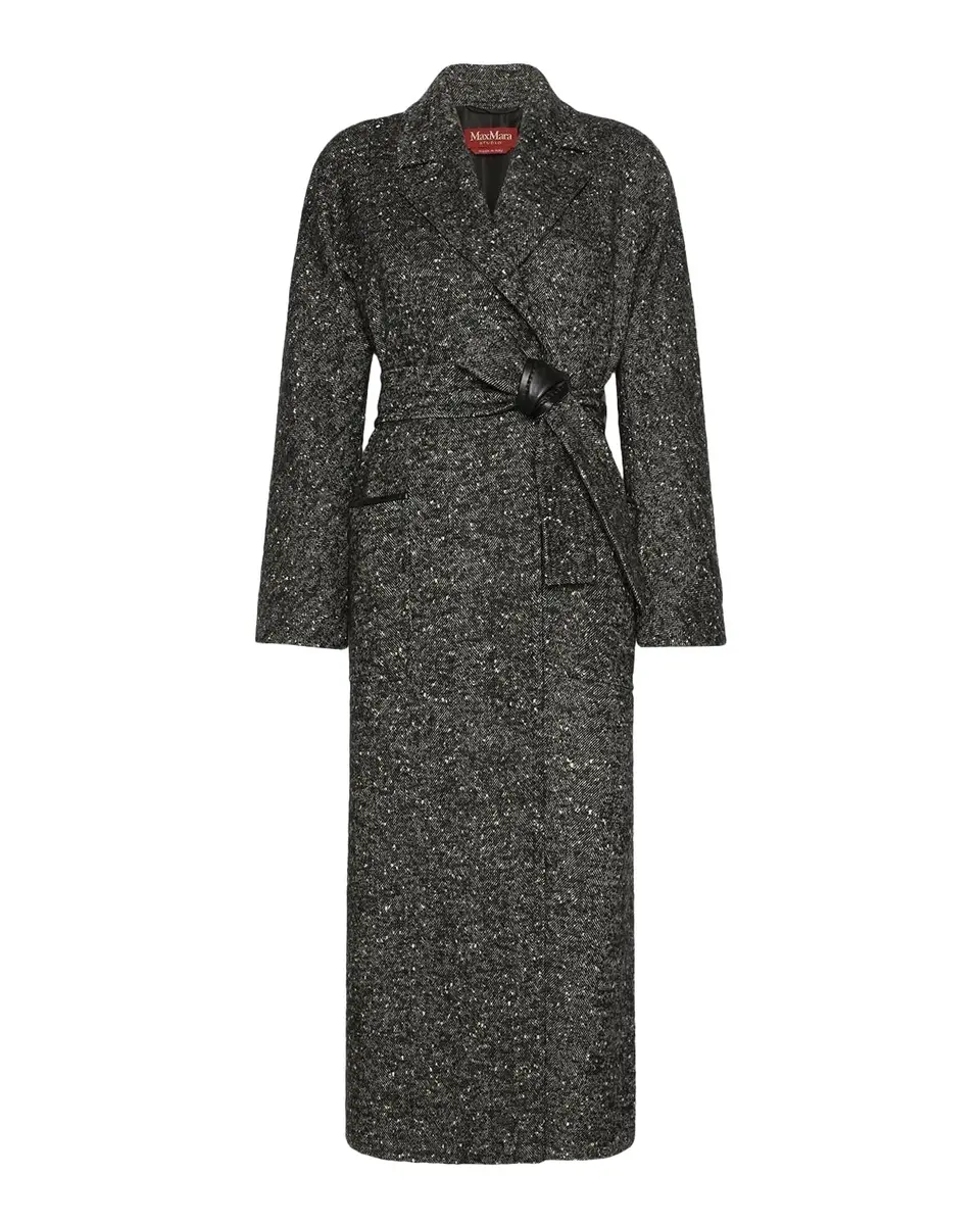Max Mara Studio Long Herringbone Tweed Coat