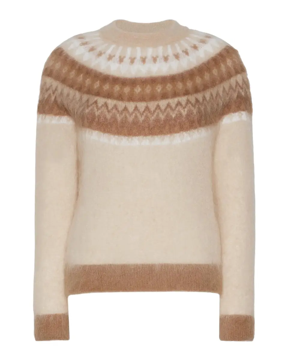Max Mara Studio Fuzzy Fair Isle Crewneck Sweater