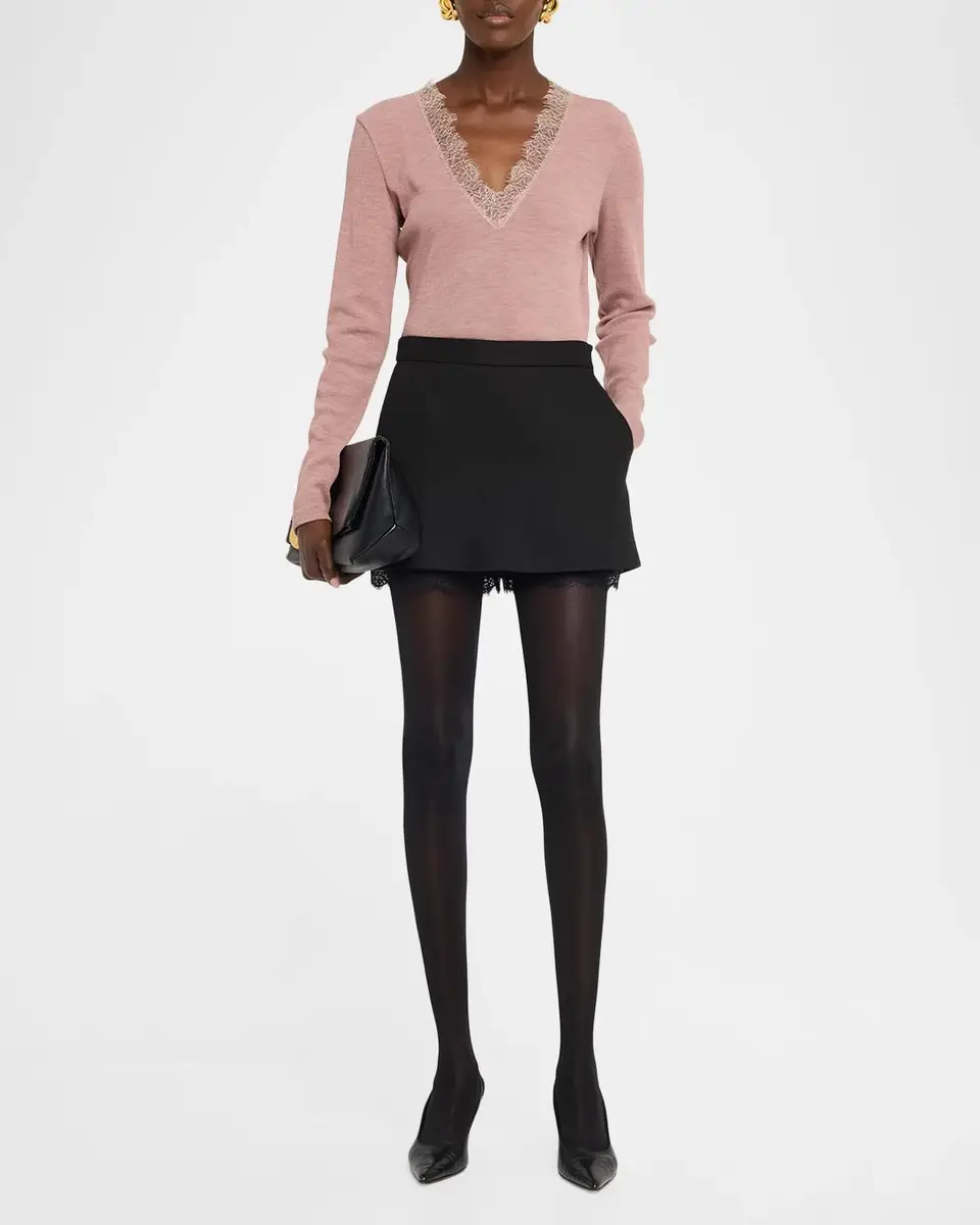 Vince Lace-Trimmed Long-Sleeve Top | Thumbnail 2 Vince Lace-Trimmed Long-Sleeve Top | Thumbnail 2