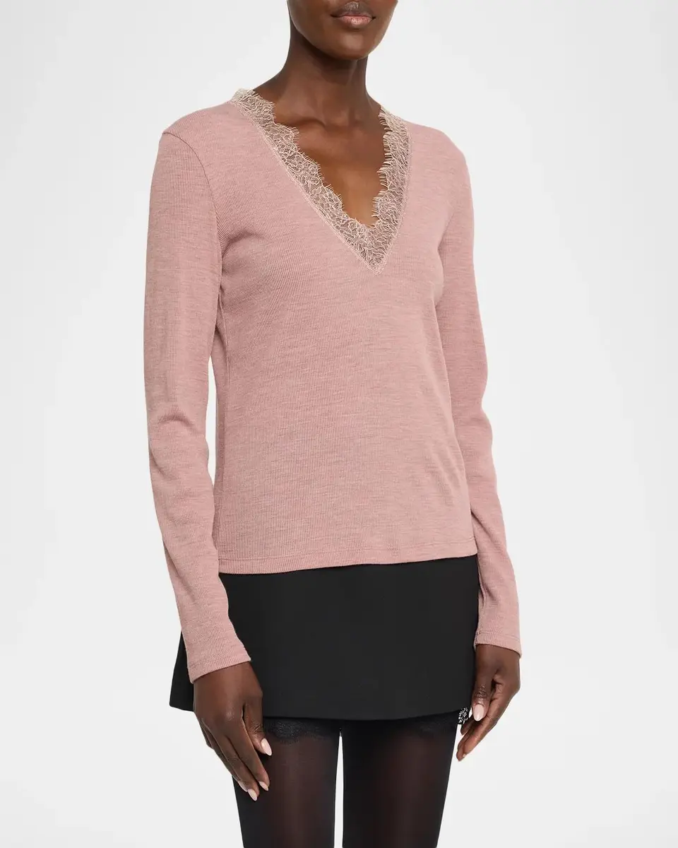 Vince Lace-Trimmed Long-Sleeve Top | Thumbnail 4 Vince Lace-Trimmed Long-Sleeve Top | Thumbnail 4