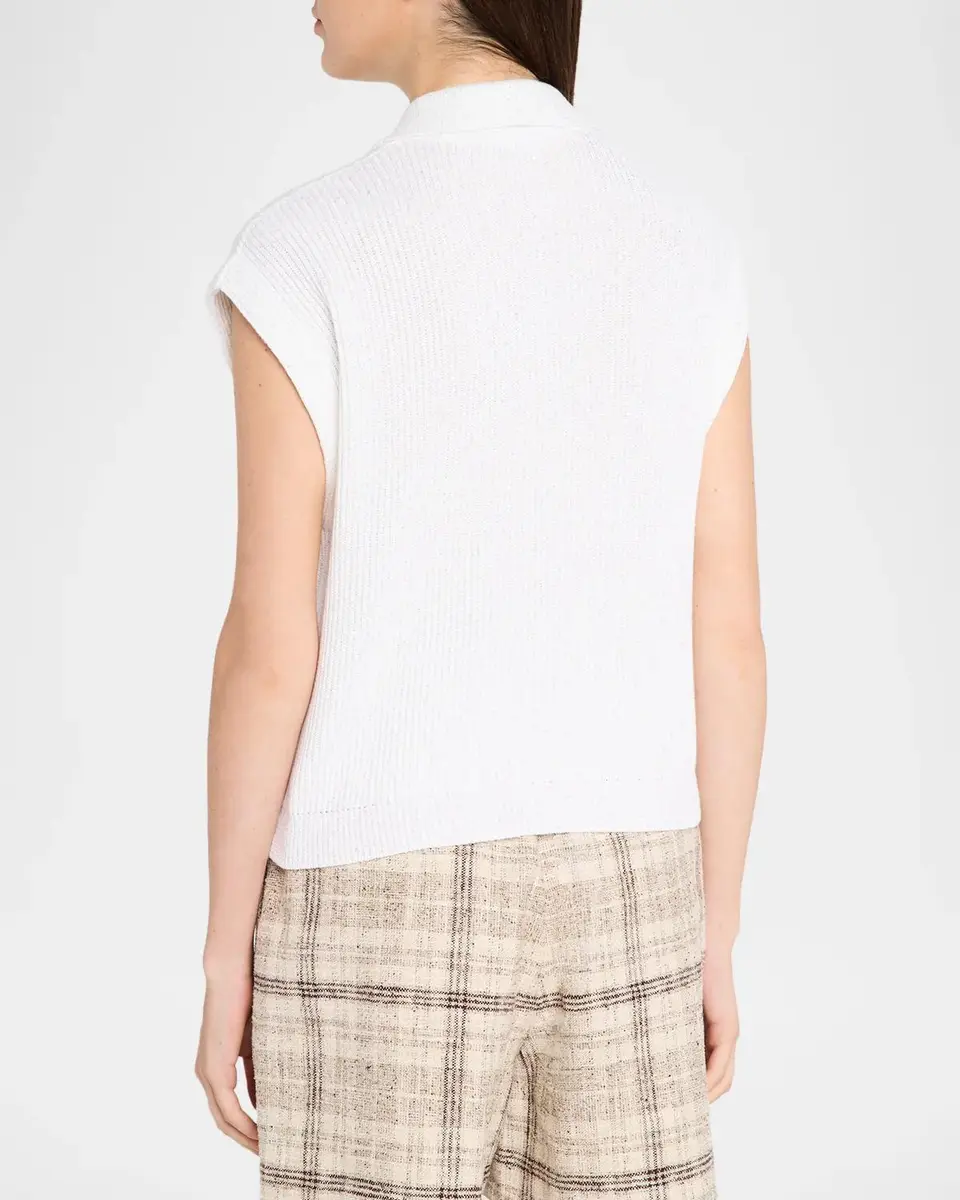 Brunello Cucinelli Sparkling Linen-Cotton Rib Sleeveless Polo Sweater | Thumbnail 3