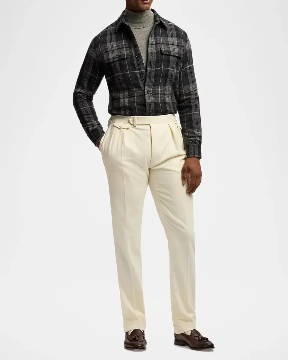 Ralph Lauren Purple Label Men's Plaid Wool-Cashmere Overshirt | Thumbnail 2 Ralph Lauren Purple Label Men's Plaid Wool-Cashmere Overshirt | Thumbnail 2