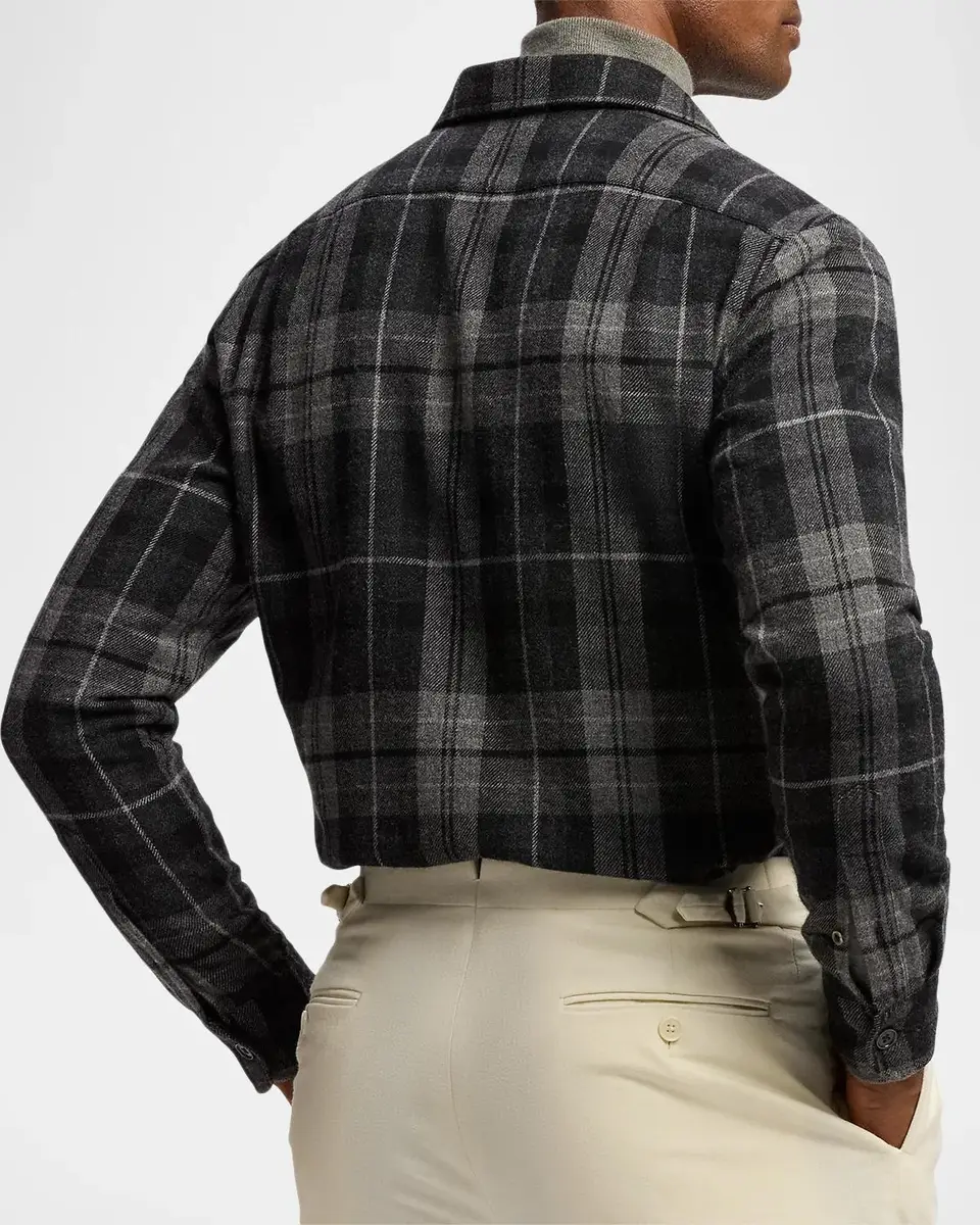 Ralph Lauren Purple Label Men's Plaid Wool-Cashmere Overshirt | Thumbnail 3 Ralph Lauren Purple Label Men's Plaid Wool-Cashmere Overshirt | Thumbnail 3