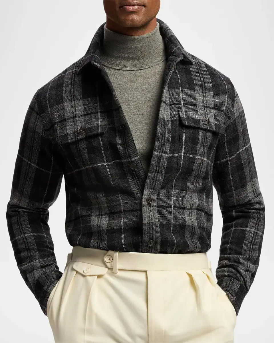 Ralph Lauren Purple Label Men's Plaid Wool-Cashmere Overshirt | Thumbnail 4 Ralph Lauren Purple Label Men's Plaid Wool-Cashmere Overshirt | Thumbnail 4