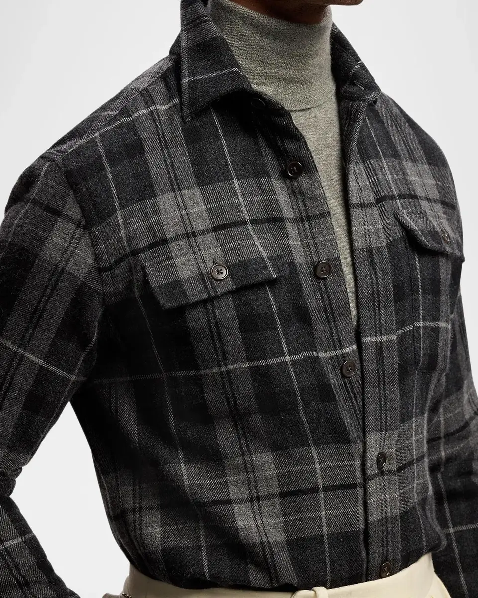 Ralph Lauren Purple Label Men's Plaid Wool-Cashmere Overshirt | Thumbnail 5 Ralph Lauren Purple Label Men's Plaid Wool-Cashmere Overshirt | Thumbnail 5