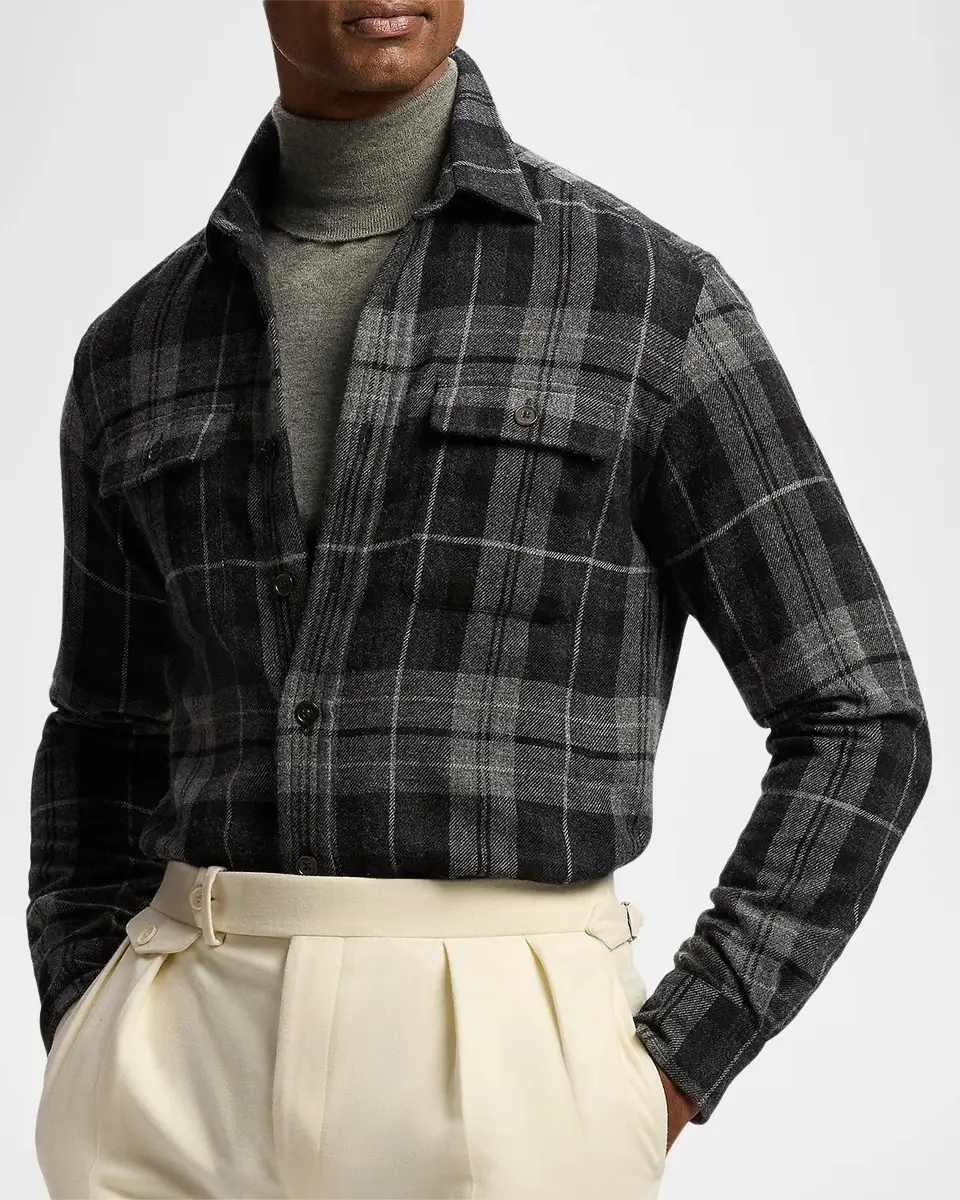 Ralph Lauren Purple Label Men's Plaid Wool-Cashmere Overshirt | Thumbnail 6 Ralph Lauren Purple Label Men's Plaid Wool-Cashmere Overshirt | Thumbnail 6