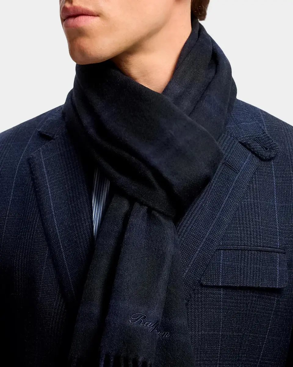 Ralph Lauren Purple Label Men's Tonal Plaid Cashmere Fringe Scarf | Thumbnail 3