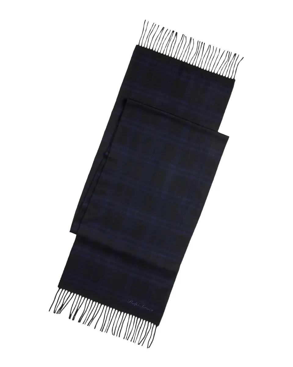 Ralph Lauren Purple Label Men's Tonal Plaid Cashmere Fringe Scarf