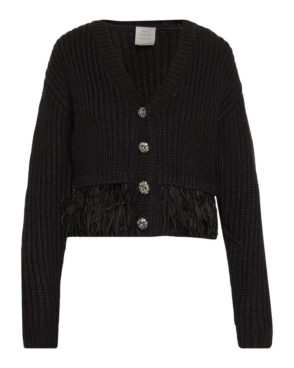 Cinq à Sept Krissi Feather-Trim Cardigan
