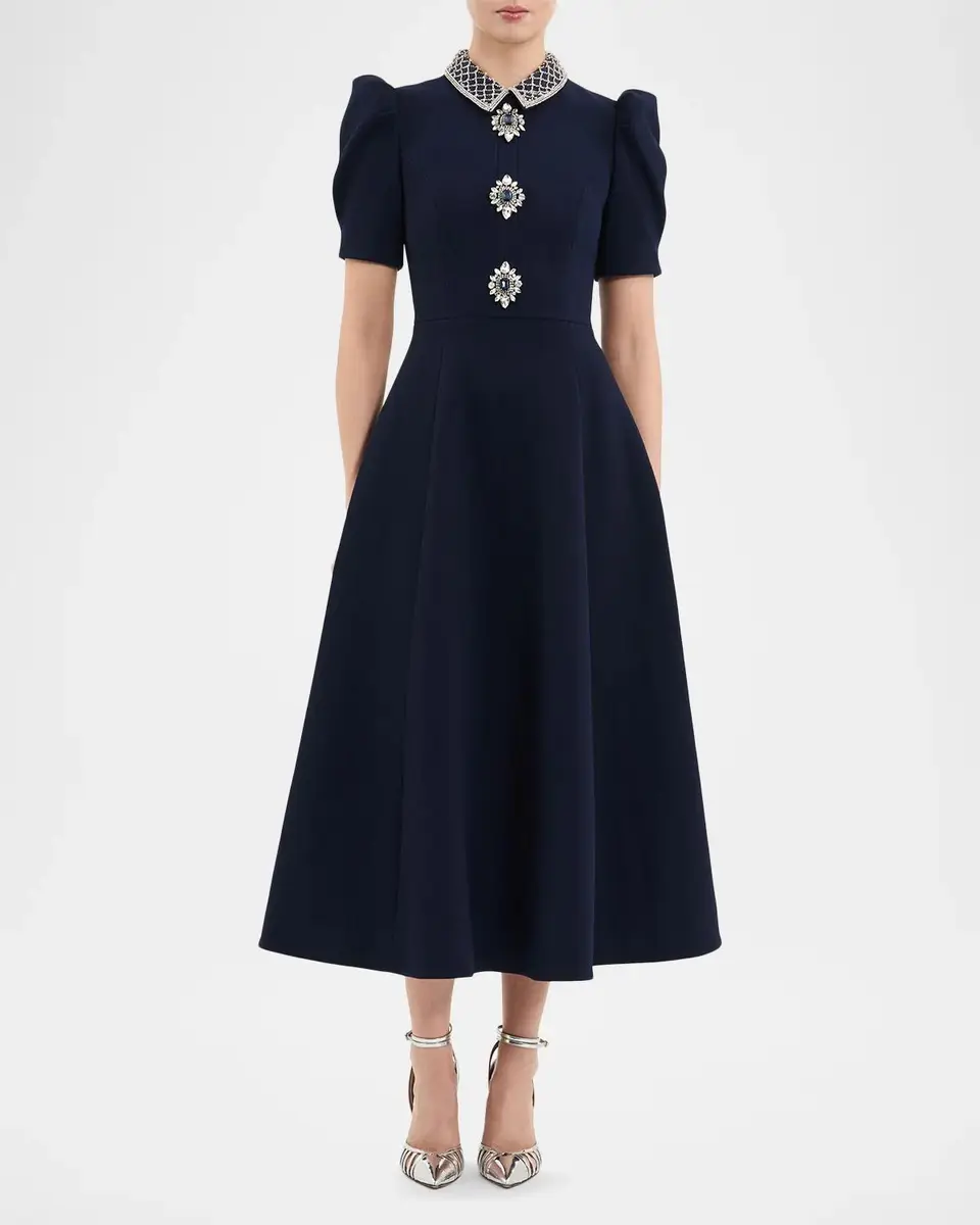 Rebecca Vallance Crown Jewel Brooch-Embellished Midi Dress | Thumbnail 2 Rebecca Vallance Crown Jewel Brooch-Embellished Midi Dress | Thumbnail 2