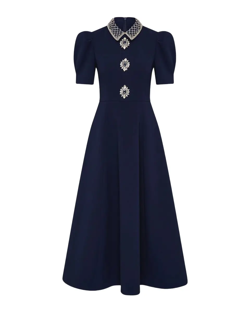 Rebecca Vallance Crown Jewel Brooch-Embellished Midi Dress