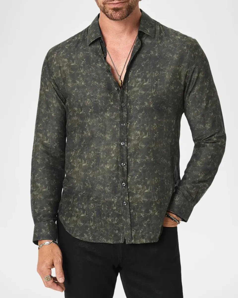 JOHN VARVATOS Men's Bucks Cotton-Silk-Blend Shirt | Thumbnail 4