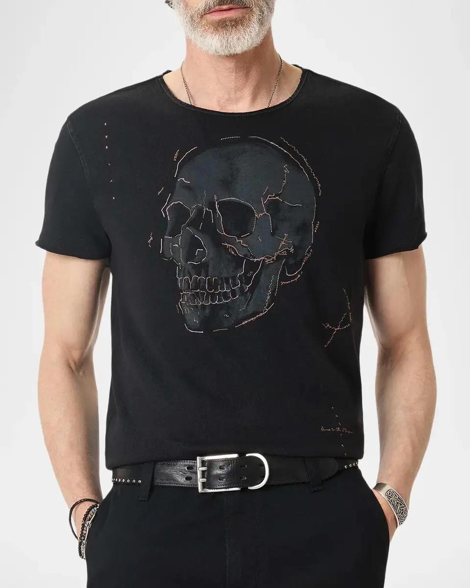 JOHN VARVATOS Men's Skull Graphic Raw-Edge T-Shirt | Thumbnail 4