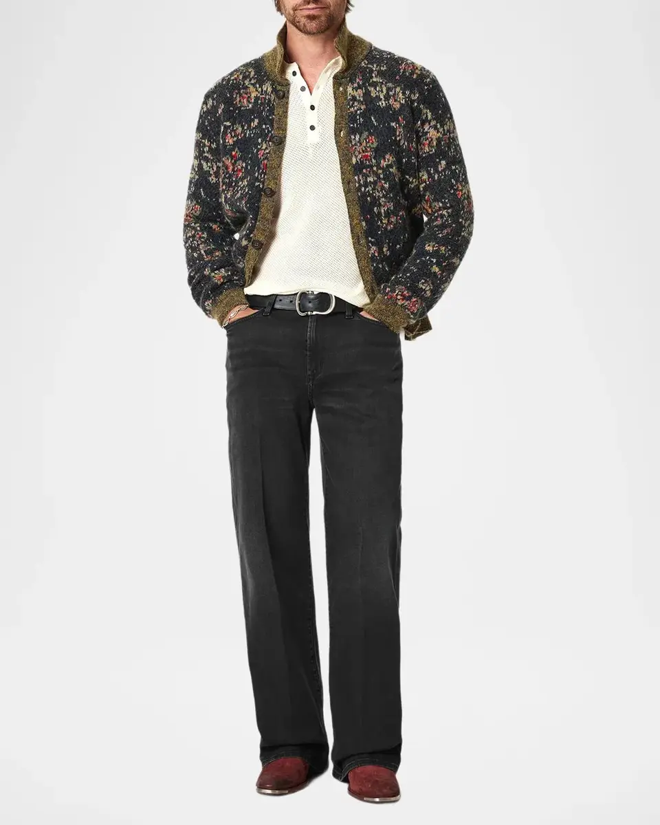 JOHN VARVATOS Men's Quinn Cotton Mesh Knit Henley Sweater | Thumbnail 2